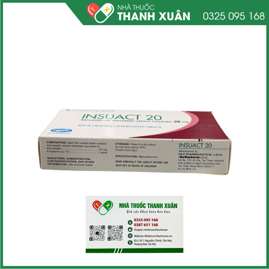 Insuact 20mg điều trị tăng lipid máu, dự phòng biến cố tim mạch
